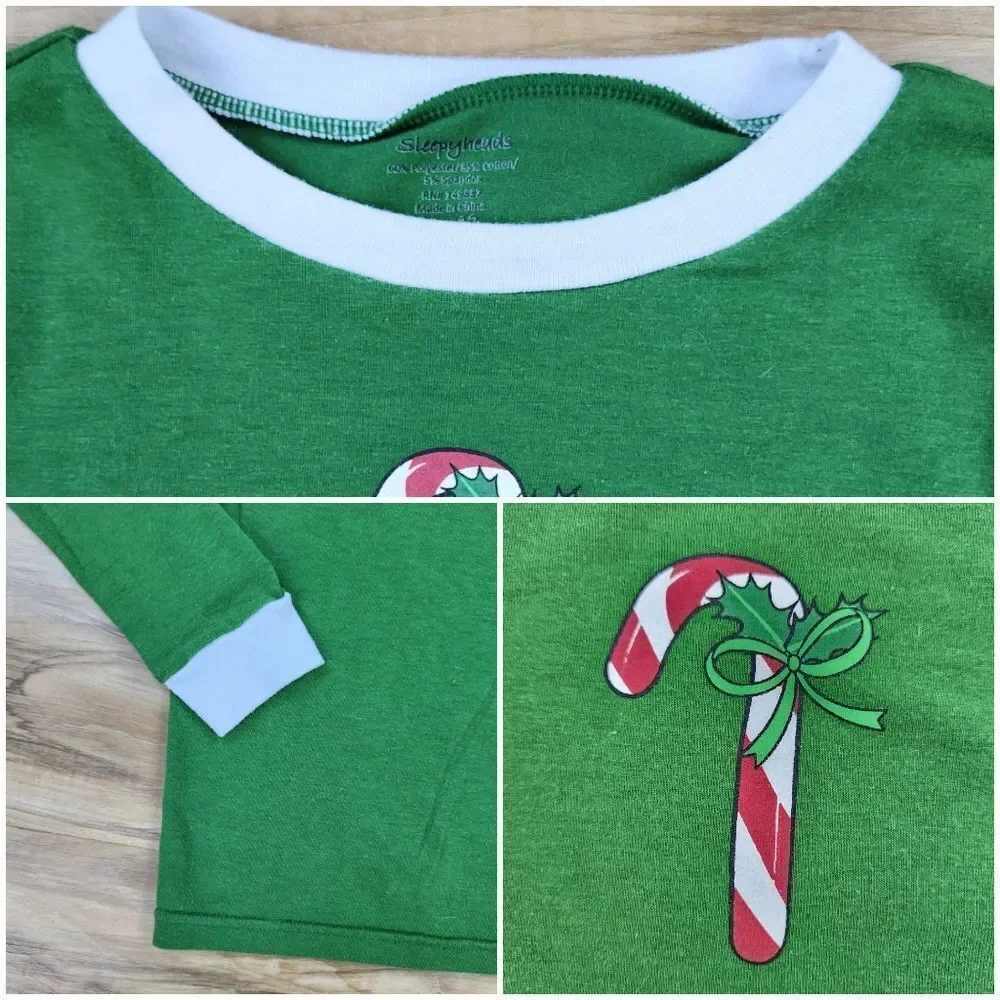 🔥Sleepyheads Green & White Candy Cane Pajama Set Youth 12